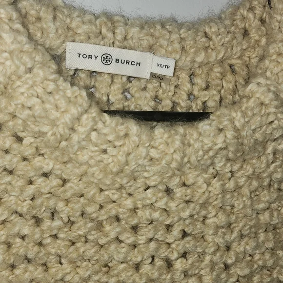 Tory Burch Wool/Alpace Cream Oversized Chunky Knit Cozy Quiet Luxury Sweater XS